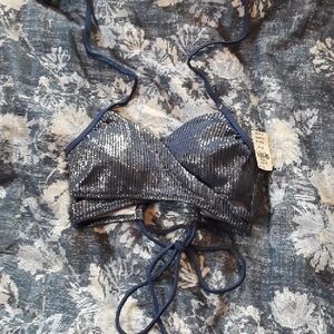 VS Pink Blue Shiny Bikini Top